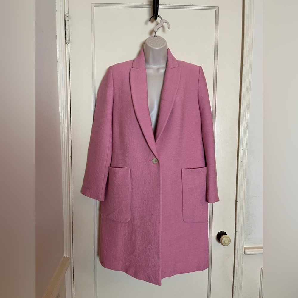 Zara Long Pink Textured Jacket